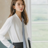 Осенняя рубашка, сексуальный лонгслив, галстук, V-образный вырез, в корейском стиле