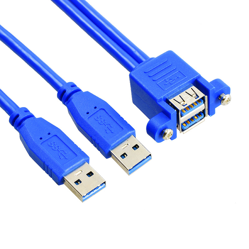 USB3.0双口延长线公对母带螺丝孔转接线带耳朵可固定机箱面挡板线双层两口A母重叠USB机箱面板U盘高速5GBPS - 图1