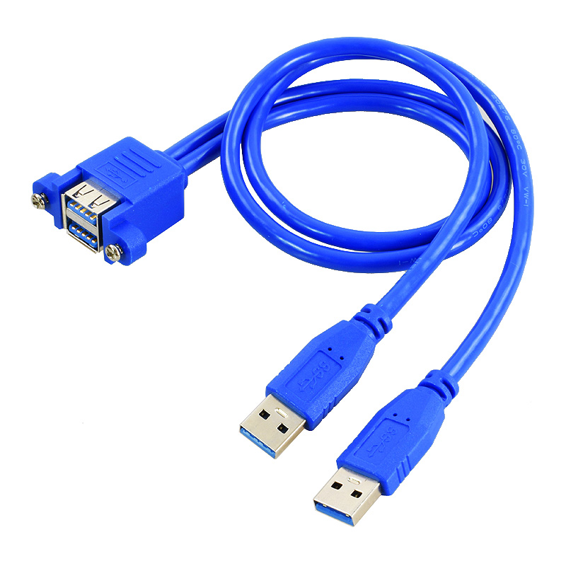 USB3.0双口延长线公对母带螺丝孔转接线带耳朵可固定机箱面挡板线双层两口A母重叠USB机箱面板U盘高速5GBPS - 图0