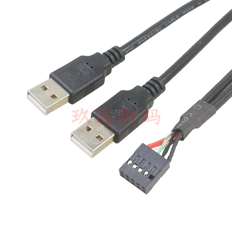 双USB2.0转杜邦2.54mm母头9pin主板插针转接线全铜屏蔽主板9针前置数据线公线杜邦2.54端子线9Pin转双USB公头 - 图1