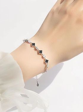 四叶草女S925银玛瑙纯银手链