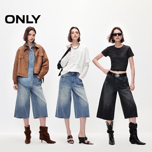 绫致ONLY2026春季新款复古做旧泼墨设计七分裤短裤牛仔裤女