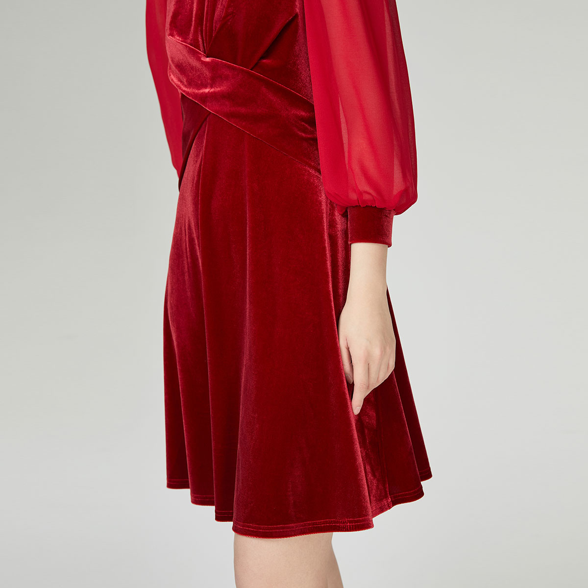 tq区绫致Vero Moda连衣裙秋冬新优雅V领泡泡七分袖时尚百搭 - 图3