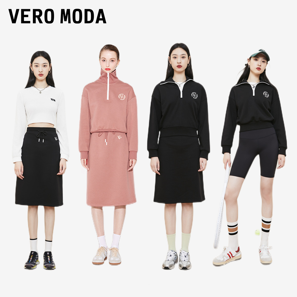 t区绫致Vero Moda2023秋冬休闲Polo领短款抓绒卫衣半身裙套装女