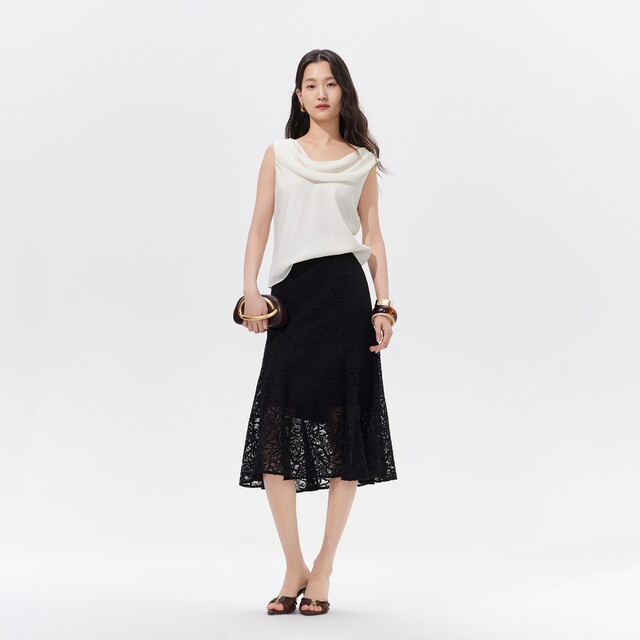 Vq zone Ayazhi Vero Moda skirt 26 summer solid color lace elastic waistband lined fishtail mid-length skirt