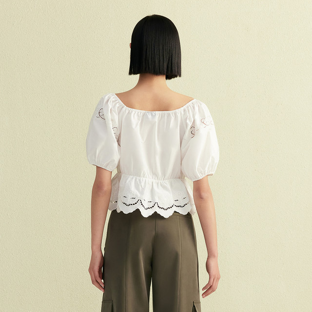 Vq zone Ayazhi Vero Moda top women's summer new style cotton elastic neckline button placket