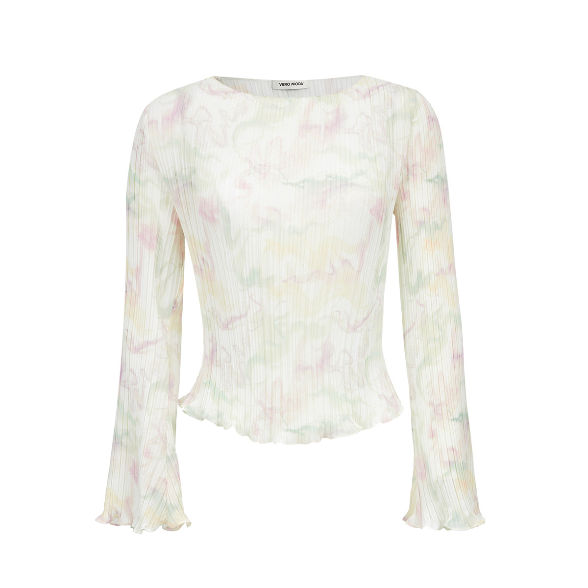 绫致Vero Moda雪纺衫女25秋冬新印花喇叭袖修身上衣百搭时尚优雅,淘宝优惠券,粉丝福利购,淘宝优惠卷
