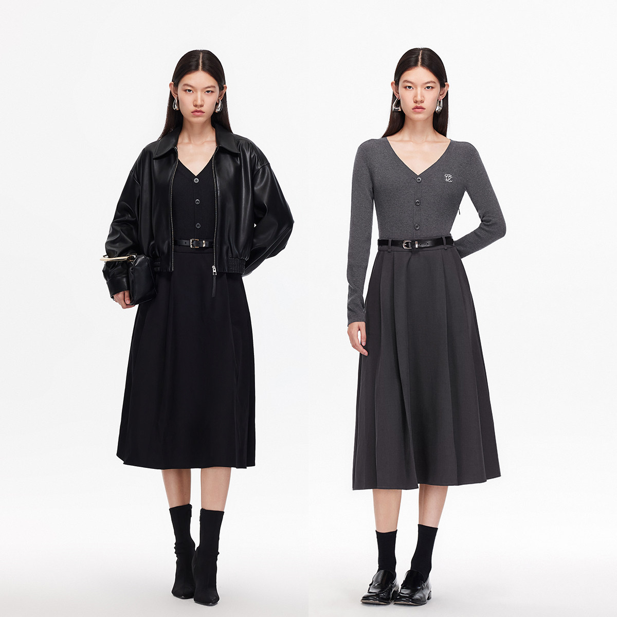 v区绫致Vero Moda连衣裙25秋含绵羊毛桑蚕丝拼接可拆腰带针织裙