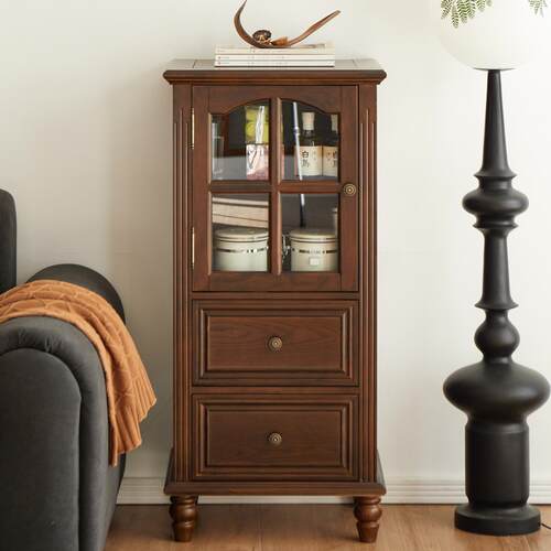 美式酒柜组合家具现代餐边柜实木单门柜欧式柜客厅靠墙轻奢小酒柜 - 图1