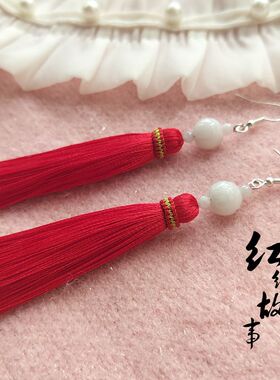 复古风天然翡翠莲花女流苏耳环