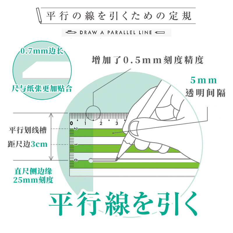 日本文具大赏KYOEI ORIONS共荣平行尺考研尺打格尺神器镂空尺英文三角尺量角器小学生尺子直尺学生文具三角板 - 图2