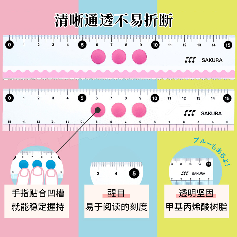 【樱花18CM直尺.精选单品+天天特卖】日本sakura15cm波浪尺小学生新生入学曲线波浪线尺子塑料绘图画线考试