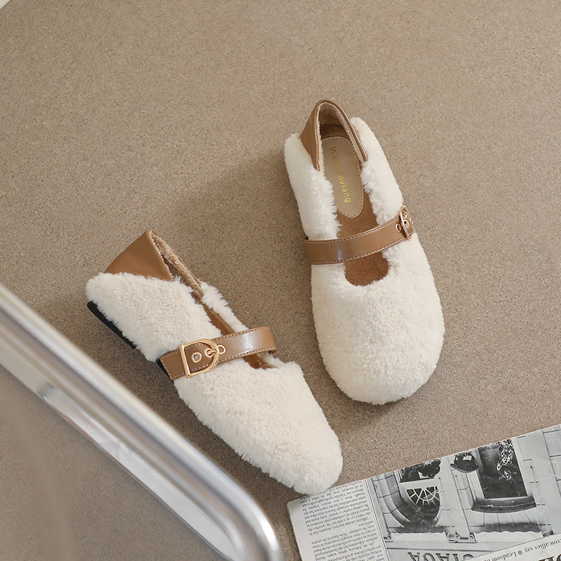 毛毛鞋女冬外穿2025新款羊羔毛豆豆鞋加绒平底棉鞋大码女鞋41到43,淘宝优惠券,粉丝福利购,淘宝优惠卷
