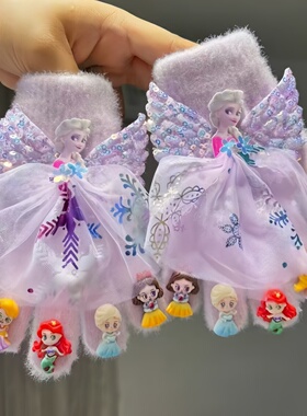 儿童加绒分指手套女童甜美加厚