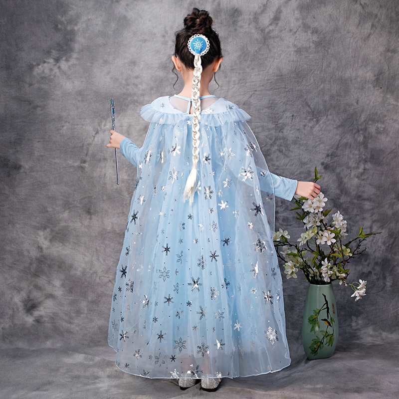 冰雪奇缘女童爱莎公主裙新款披风蓝色迪士尼儿童服装艾莎连衣裙子-图2