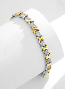 跨境锆石系列网球手链女欧美时尚轻奢气质几何交叉小心形手链高定