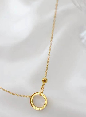 钛钢项链韩国风时尚简约冷淡风罗马字母圆环钢珠简约百搭锁骨链潮