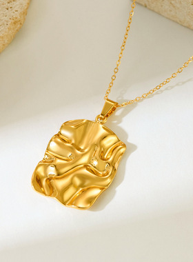 跨境不锈钢吊坠项链欧美时尚女式18k毛衣链潮流百搭首饰