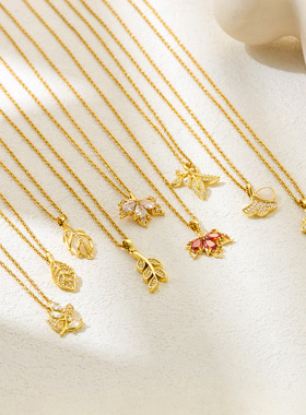 热卖夏季钛钢树叶项链女小众设计简约感精致小叶子锁骨链