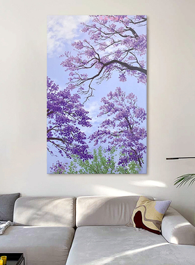 紫气东来客厅装饰画紫色花卉玄关纯手绘油画走廊过道肌理风景挂画