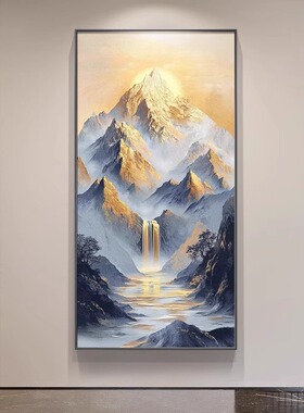 纯手绘日照金山玄关画大芬村油画山水画入户门走廊过道肌理挂画