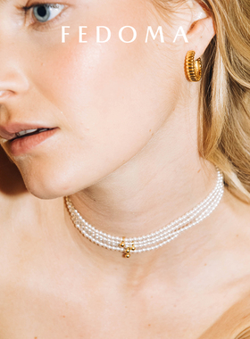 FEDOMA925银镀18K金珍珠锁骨链