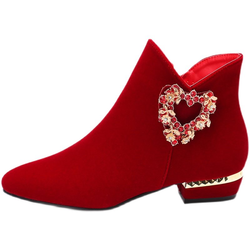 加绒冬季婚鞋女2024新款酒红色结婚秀禾低跟孕妇平底大码新娘红鞋,淘宝优惠券,粉丝福利购,淘宝优惠卷