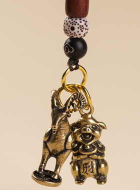 男女黄铜猪羊赐瑞钥匙扣挂件