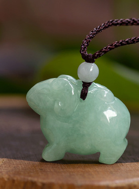 翡翠生肖羊冰糯种玉石吊坠老坑料
