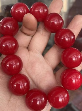 文玩仿皮皮珠圆珠油性抛光满肉血红沁油牛角材质手串男女盘玩手链