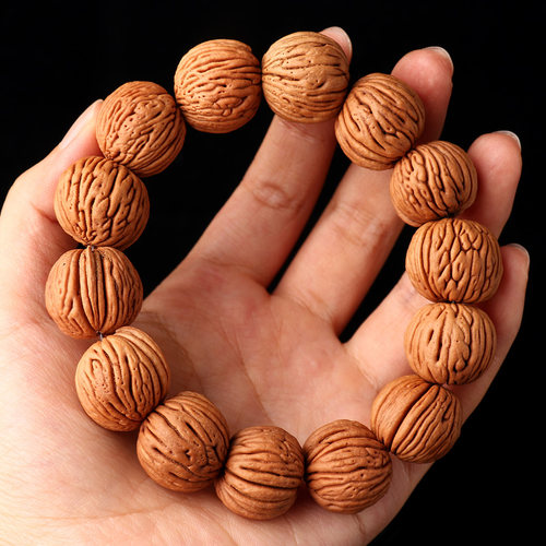 天然竖纹桃核手串野外生桃胡金刚纹原籽佛珠男女单圈手链手把玩件 - 图0