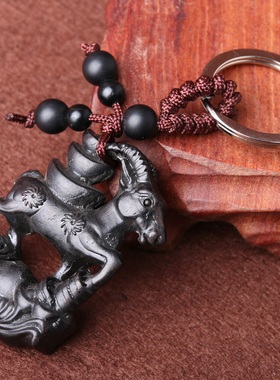 鹿丰登属羊的吉祥物木质雕刻白泽鹿喜钥匙扣挂件