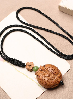 风桃吊坠麻棉t恤服配饰木鱼