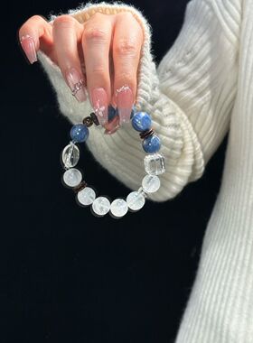 天然水晶手链情侣白蓝晶石情侣手串12mm