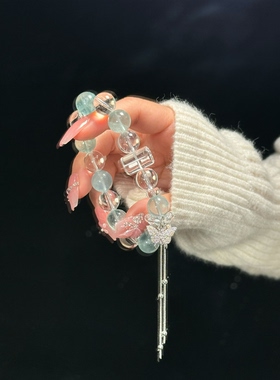 天然绿萤石白水晶手链女款蝴蝶结手串送闺蜜礼物