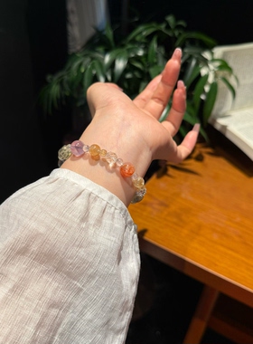 清透感多宝手串天然黄塔晶红胶花紫晶萤石黄水晶手链女款招财貔貅