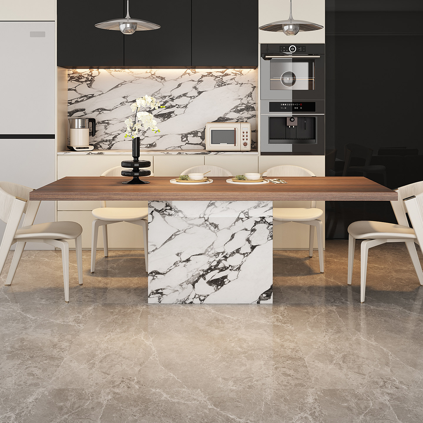 宫殿威仪长方形岩板餐桌木纹岩板2025新款高级感小户型一桌四椅,淘宝优惠券,粉丝福利购,淘宝优惠卷