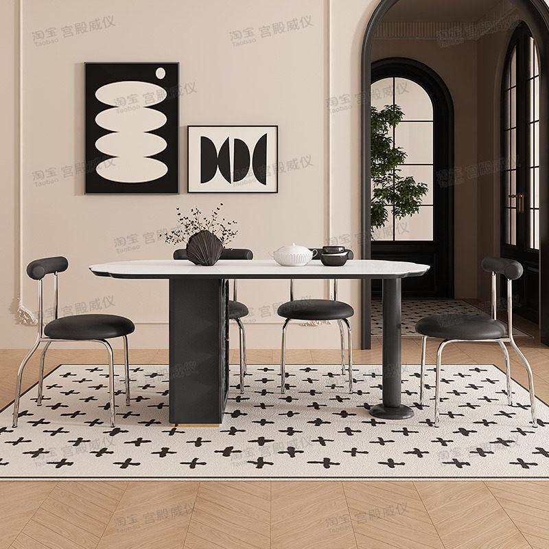 宫殿威仪法式奶油风岩板餐桌小户型家用餐桌可折叠涟漪黑色餐桌,淘宝优惠券,粉丝福利购,淘宝优惠卷