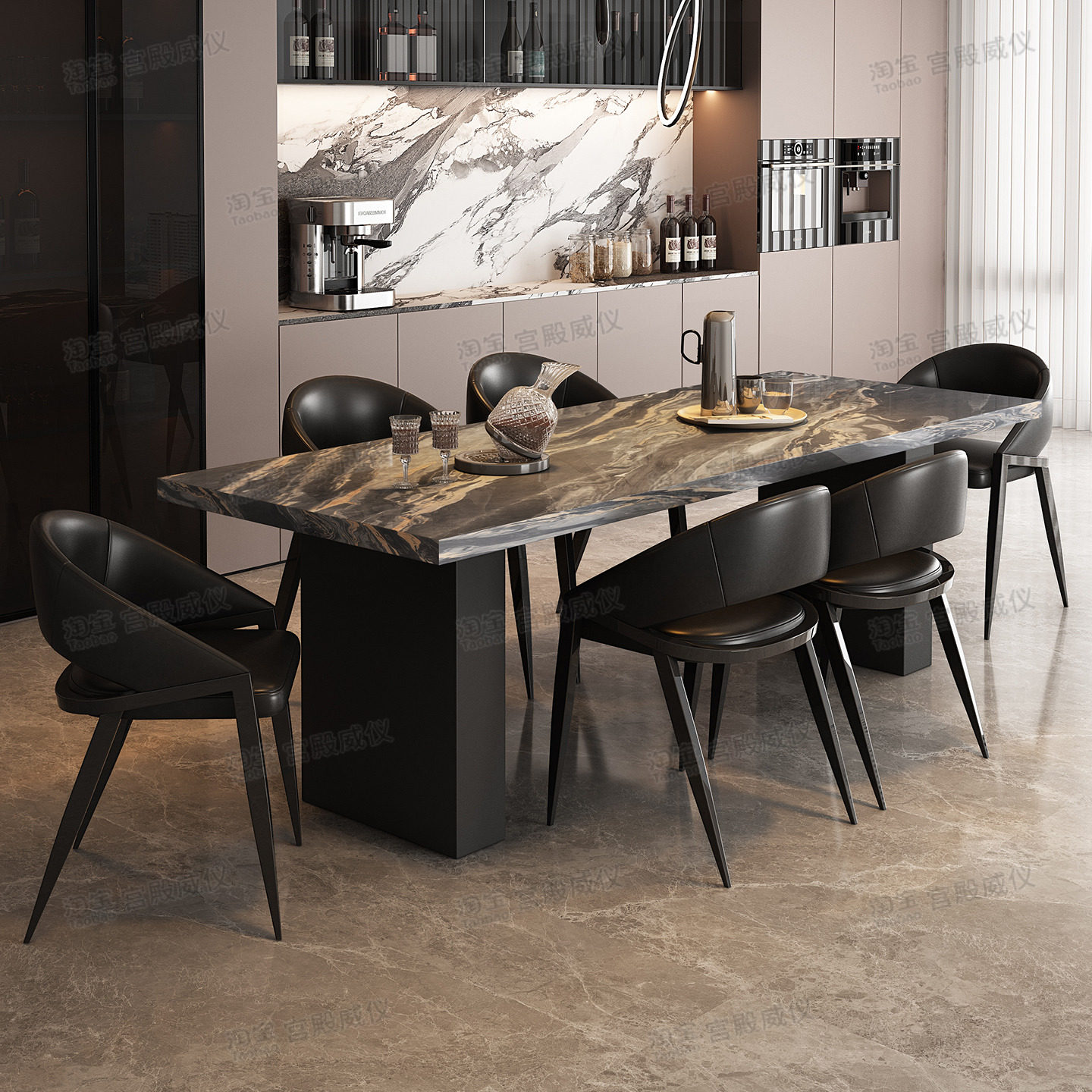宫殿威仪意式极简全岩板餐桌长方形小户型高级客厅家用饭桌椅组合,淘宝优惠券,粉丝福利购,淘宝优惠卷