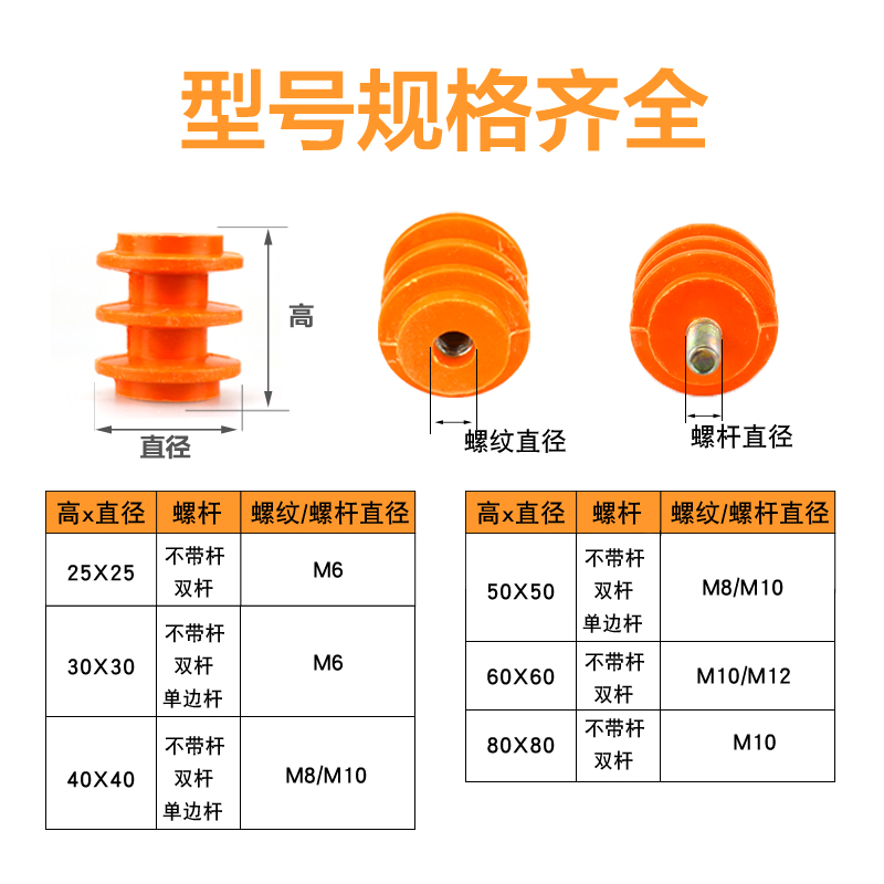 低压配电柜黄色绝缘子M6 M8带螺杆/不带杆30 40 50高零地排绝缘座 - 图1