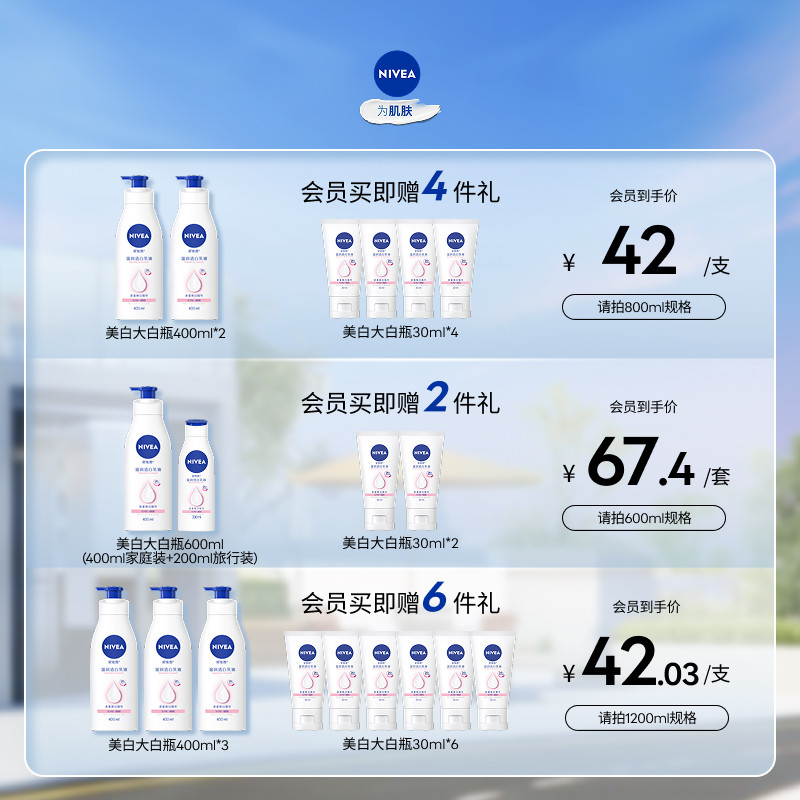 【孙颖莎同款】妮维雅大白瓶美白身体乳液烟酰胺护肤温润透白滋润