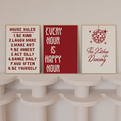 Trendy Retro Wall Set Prints Aesthetic Bar Cart Art Poster - 图1