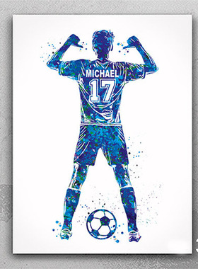 Soccer Player Boy Watercolor Football Gift Kids Room Decor
