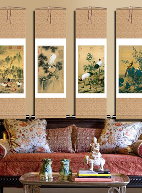 花鸟福禄寿喜中式风竖版卷轴画