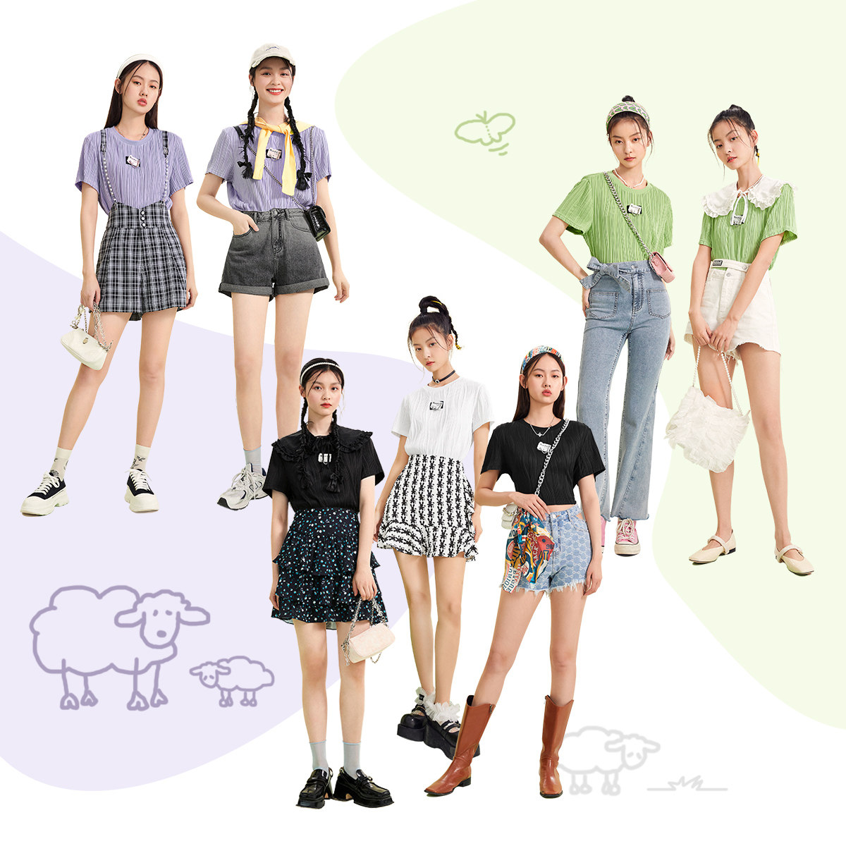 太平鸟肌理感2022夏季新款黑白t恤 太平鸟广仁T恤