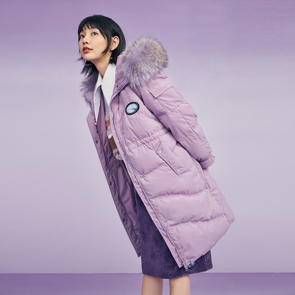 太平鸟大毛领女2020新款长款白鸭绒 太平鸟广仁羽绒服