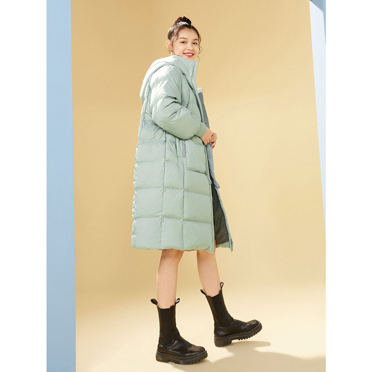 太平鸟2020新款中长款连帽长白鸭绒 太平鸟喜之乐羽绒服