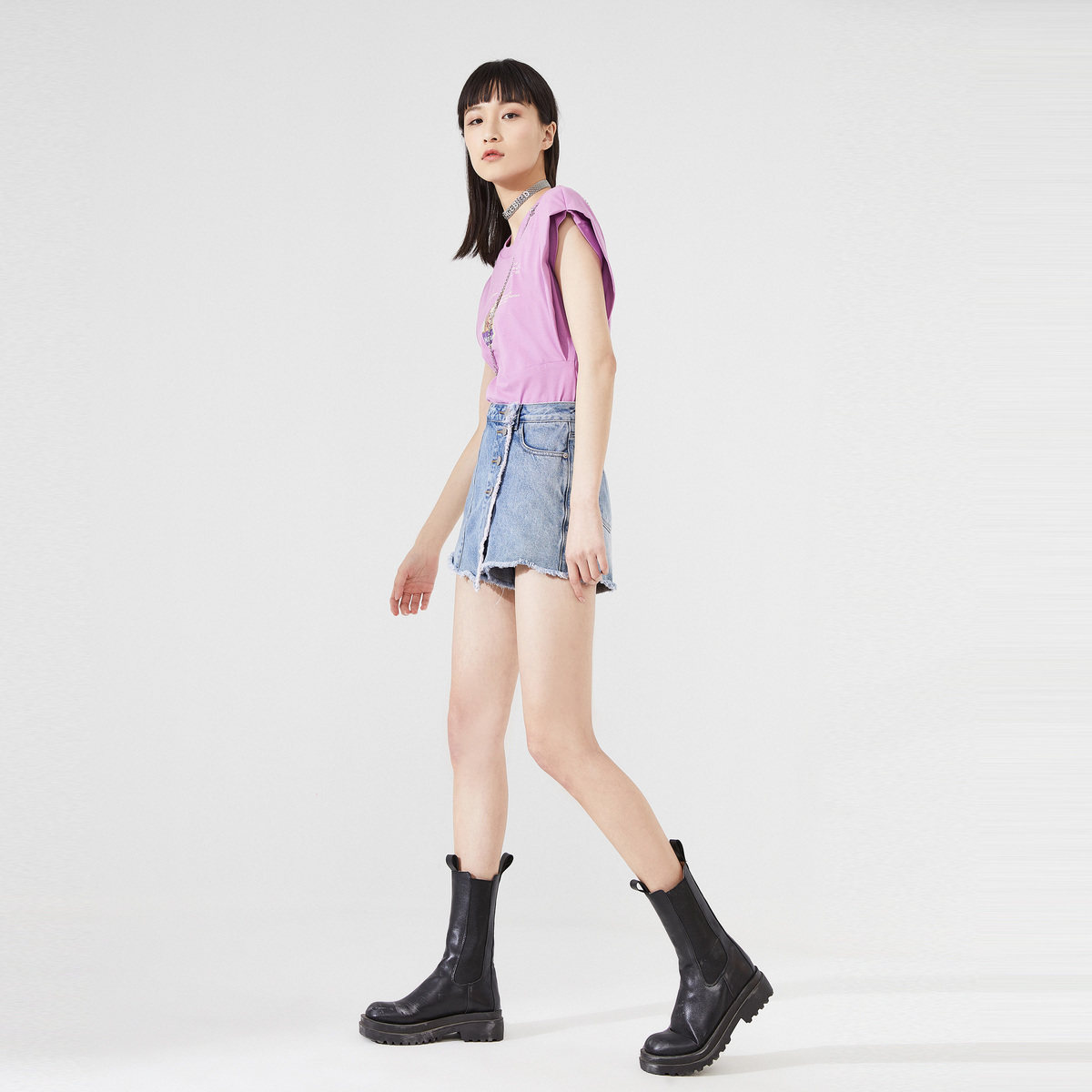 太平鸟高腰牛仔裙裤2020夏季短裤 太平鸟广仁半身裙