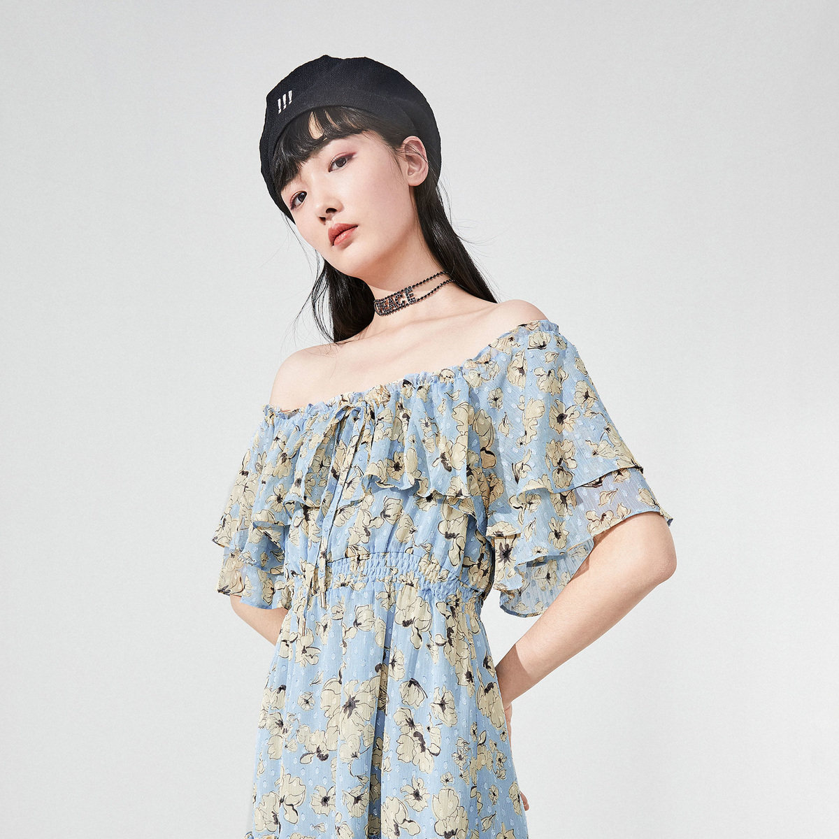 【商场同款】太平鸟一字肩2020夏新款 太平鸟普埃拉连衣裙