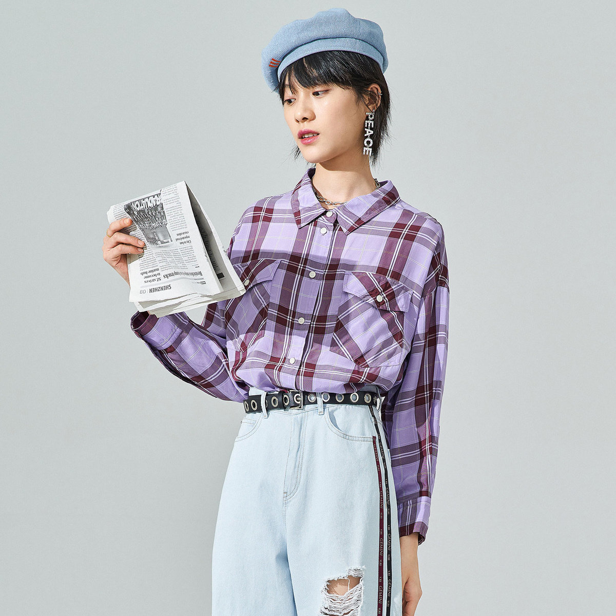 【商场同款】太平鸟格纹2020春季衬衫 太平鸟普埃拉衬衫